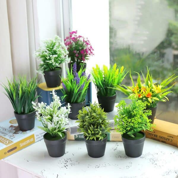 9 piante artificiali davanti a una finestra